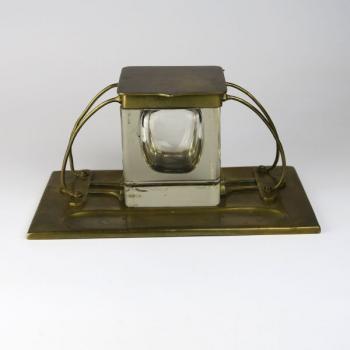 Glas Tintenfass - Messing, klares Glas - 1910 Glas Tintenfass - Messing, klares Glas - 1910