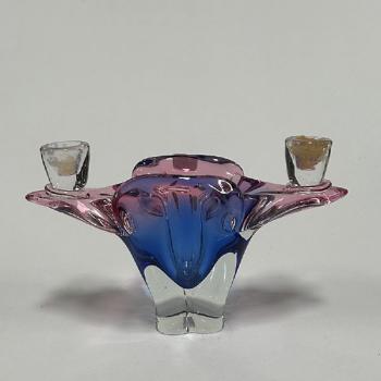 Kerzenhalter - blaues Glas, Rosaglas - 1960 Kerzenhalter - blaues Glas, Rosaglas - 1960